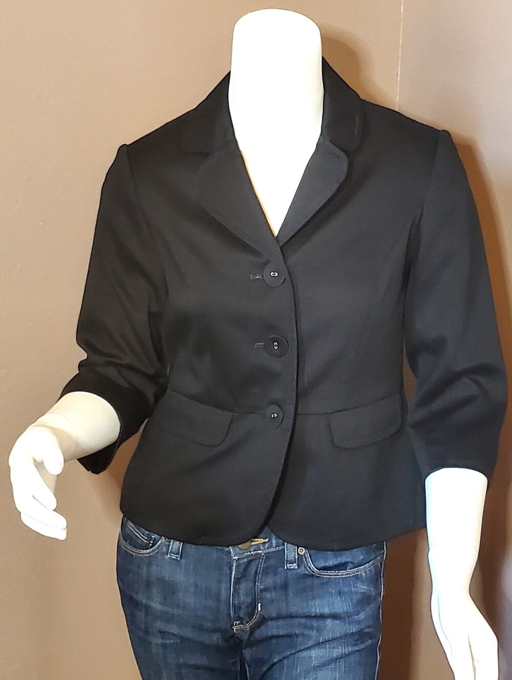 LOFT black quarter sleeve cotton blazer 0P